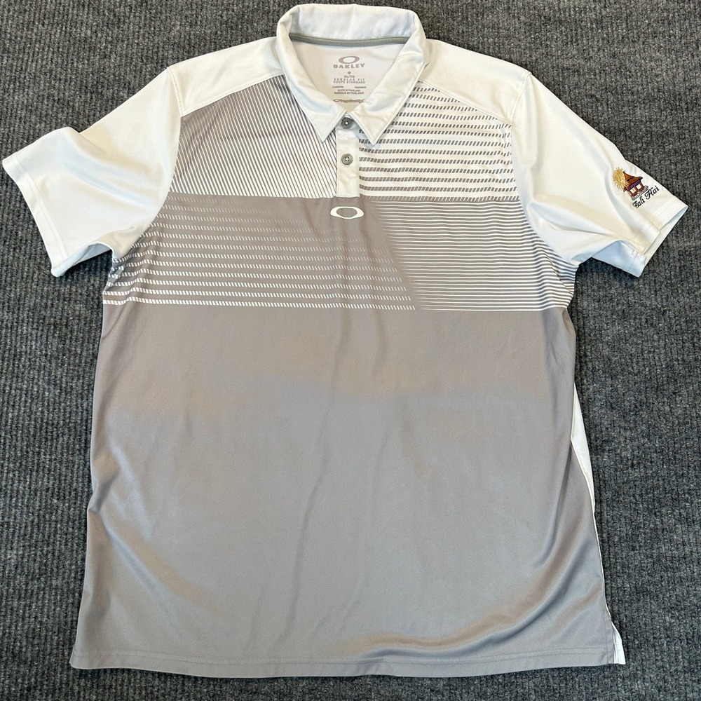Oakley O-Hydrolix Striped Polo XL Gray White Bali Hai Performance Shirt